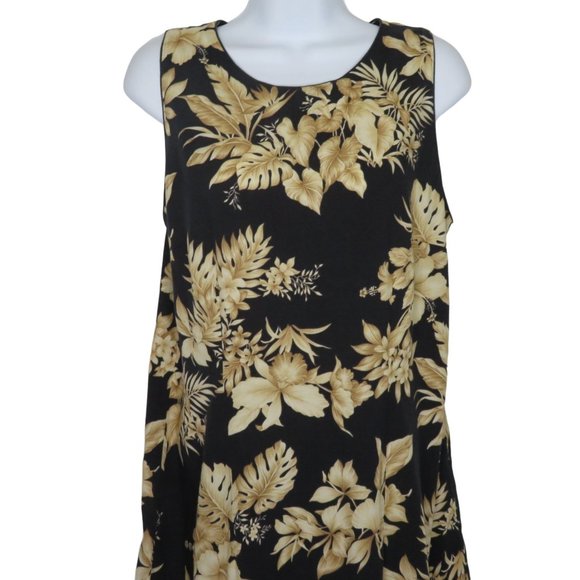 Vintage Hawaiian Floral Tank Dress L Patio Tropical Sleeveless Ruffle Zip - Picture 3 of 10